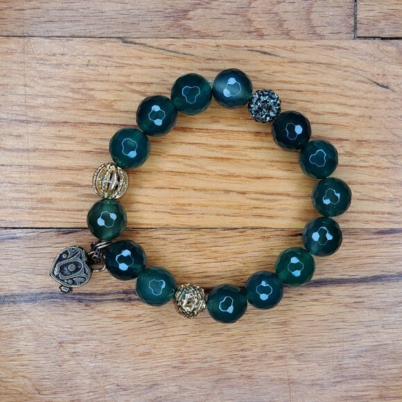 Alexa's Angels Green, Gold, and Silver Beaded Bracelet With Trinket Box Charm - Picture 4 of 7